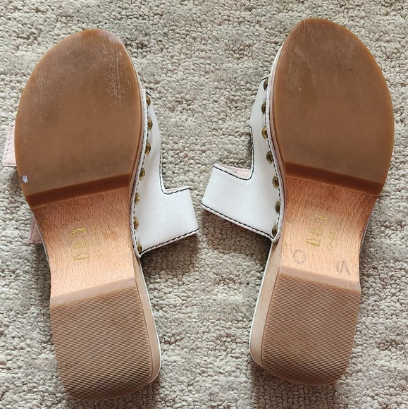J CREW Real Leather Double Strap Wood Clog Mule Sandal 6.5 boho hippie festival - Picture 3 of 8